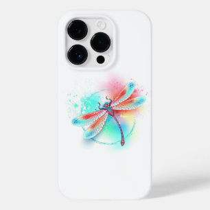 Coque Pour iPhone 14 Pro Dragonfly rouge sur l'arrière - plan aquarelle