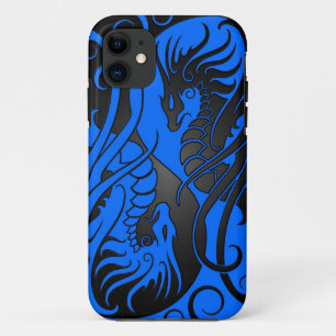 Coques Pour iPhone Dragons de Yin Yang de vol - bleu et noir