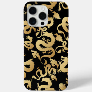 Coque iPhone 15 Pro Max Dragons d'or Motif Black BG