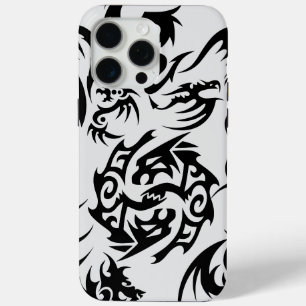 Coque iPhone 15 Pro Max Dragons noirs motif contour.b Off blanc BG 1A