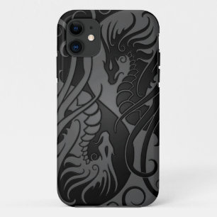 Coques Pour iPhone Dragons volants gris et noirs de Yin Yang