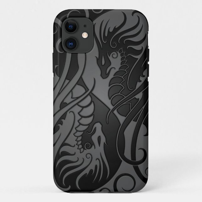 Coques Case-Mate iPhone Dragons volants gris et noirs de Yin Yang (Dos)
