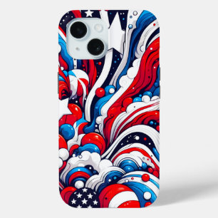 Coque Pour iPhone 15 Drapeau américain Abstrait rouge, blanc et bleu pa