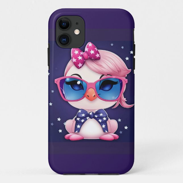 Coques Case-Mate iPhone Drapeau américain avec Flamant rose Cartoon-14484 (Dos)