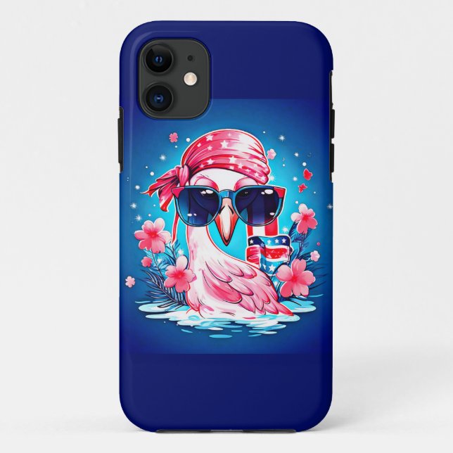 Coques Case-Mate iPhone Drapeau américain avec Flamant rose Cartoon-69681 (Dos)