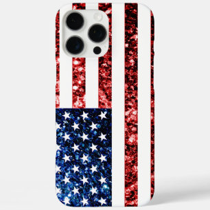 Coques iPhone 16 Pro Max Drapeau américain bleu faux scintillant