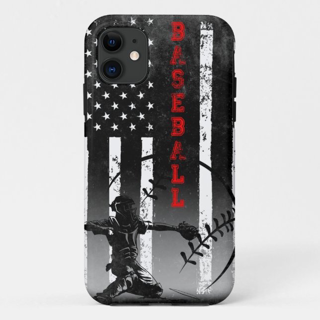 Coques Case-Mate iPhone Drapeau américain de baseball Black Art  (Dos)
