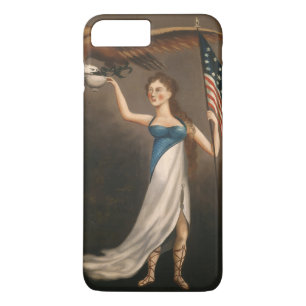 Coque iPhone 7 Plus Drapeau américain de la Liberty Woman Eagle USA