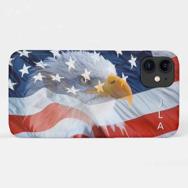 Coques Case-Mate iPhone Drapeau américain Monogramme d'aigle chauve Patrio (Dos (Horizontal))