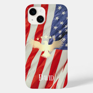 Coque Pour iPhone 14 Drapeau américain patriotique Aigle d'or Nom perso