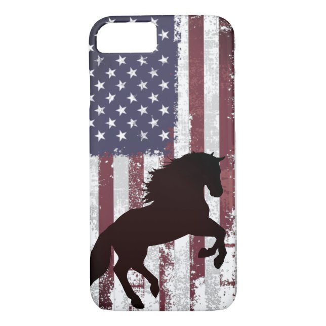 Coques Case-Mate iPhone Drapeau américain patriotique et cheval Silhouette (Dos)
