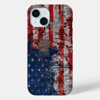 Coque Pour iPhone 15 Drapeau américain peint sur un mur de grunge