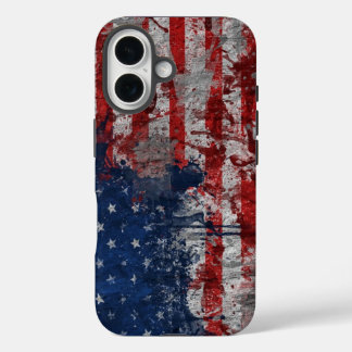 Coque Pour iPhone 16 Drapeau américain peint sur un mur de grunge