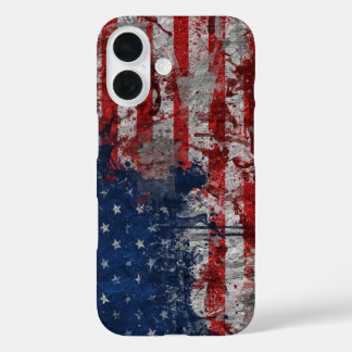 Coque Pour iPhone 16 Drapeau américain peint sur un mur de grunge