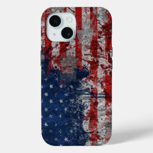 Coque Pour iPhone 15 Drapeau américain peint sur un mur de grunge