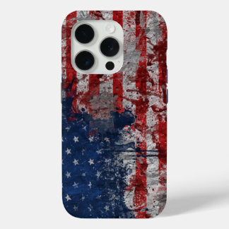 Coque iPhone 15 Pro Drapeau américain peint sur un mur de grunge