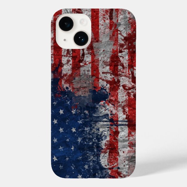 Coques Case-Mate iPhone Drapeau américain peint sur un mur de grunge (Verso)