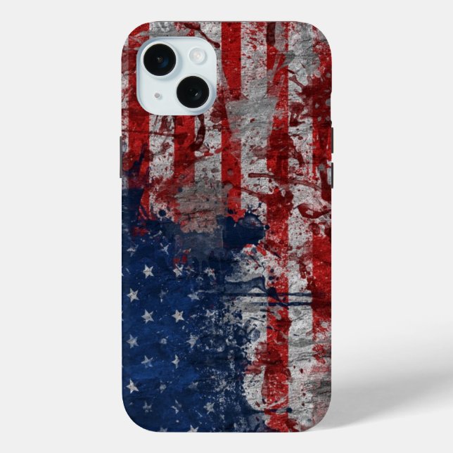 Coques Case-Mate iPhone Drapeau américain peint sur un mur grunge (Verso)