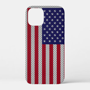 Coque iPhone 12 Mini Drapeau américain sur l'impression en fibre de car