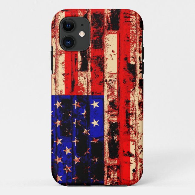 Coques Case-Mate iPhone Drapeau américain sur mur en brique (Dos)