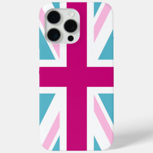 Coque iPhone 15 Pro Max Drapeau britannique bleu et rose