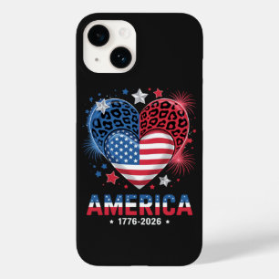 Coque Pour iPhone 14 Drapeau cœur léopard 1776 2026 4 juillet
