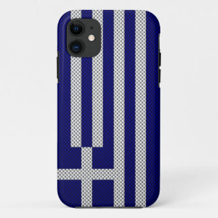 Coque iPhone 11 Drapeau de la Grèce avec l'effet de fibre de