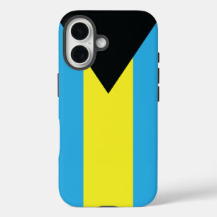 Coque Pour iPhone 16 Drapeau des Bahamas en bleu, noir et jaune