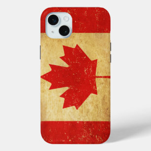 Coque iPhone 15 Mini Drapeau du Canada Dessin Vintage