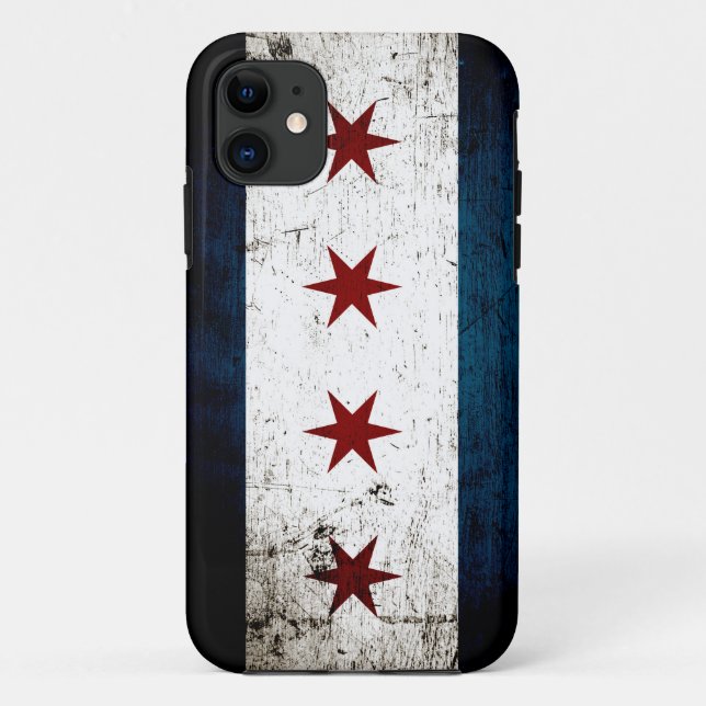 Coques Case-Mate iPhone Drapeau grunge noir de Chicago (Dos)