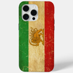 Coque iPhone 15 Pro Max Drapeau Iran Lion et Sun Shah d'Iran