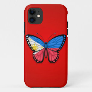 Coques Pour iPhone Drapeau philippin de papillon sur le rouge