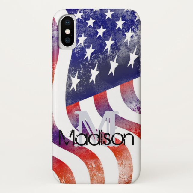 Coques Case-Mate iPhone Drapeau rustique USA American Monogramme Nom initi (Dos)