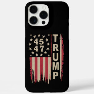 Coques iPhone 16 Pro Max Drapeau Trump 45 47 Vintage Rétro Amérique USA