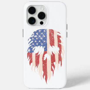 Coque iPhone 15 Pro Max Drapeau USA Crâne Barbe Design Patriotique en Dé