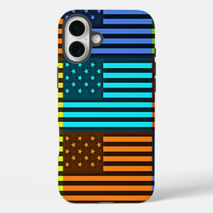 Coques iPhone 16 Plus Drapeau USA multicolore à damiers vectoriel art mo