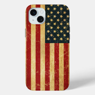 Coque iPhone 15 Mini Drapeau Vintage américain Grunge