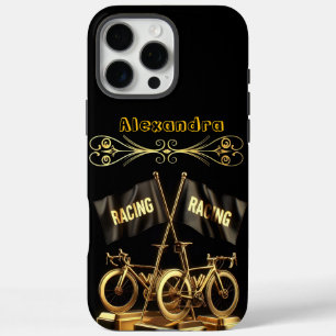 Coques iPhone 16 Pro Max Drapeaux de vélo d'or dans un affichage audacieux