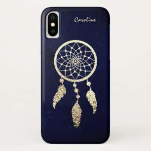 Case-Mate iPhone Case Dreamcatcher d'or sur un monogramme bleu foncé