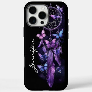 Coques iPhone 16 Pro Max Dreamcatcher en plume de papillon violet