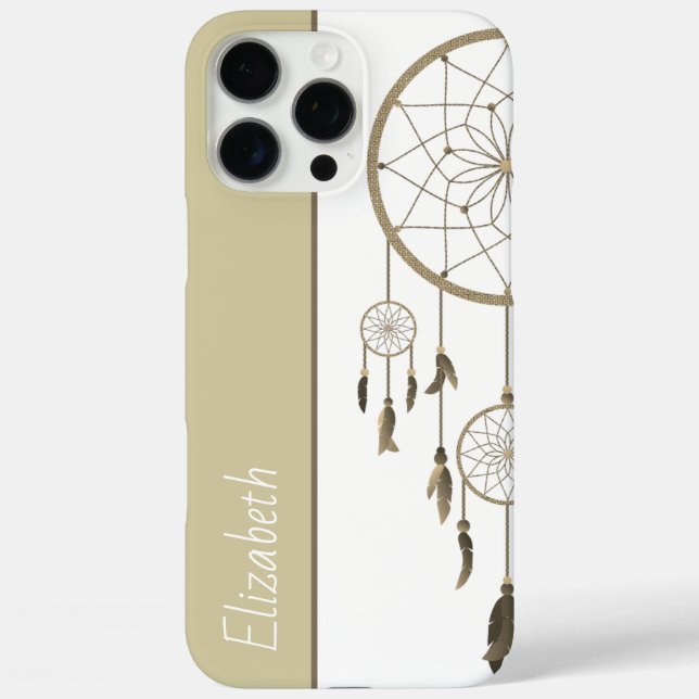 Coques Case-Mate iPhone Dreamcatcher Plumes beiges Boho Nom personnalisé (Verso)