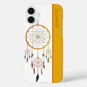 Coques iPhone 16 Plus Dreamcatcher Plumes colorées Boho Nom personnalisé