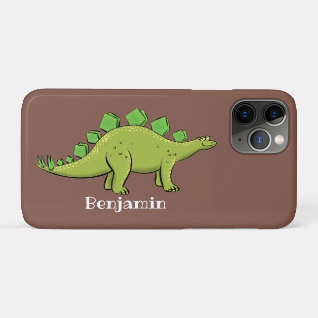 Coques Case-Mate iPhone Drôle caricature de stegosaurus vert dinosaure (Dos (Horizontal))