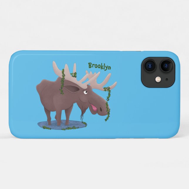 Coques Case-Mate iPhone Drôle dessin animé d'orignal heureux (Dos (Horizontal))