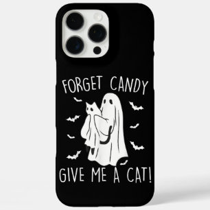 Coques iPhone 16 Pro Max Drôle Halloween Cat Ghost Oublier Candy Donner Moi