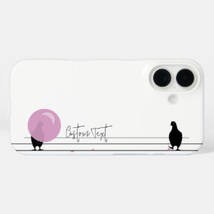 Coque Pour iPhone 16 Drôle mignon Bubblegum Birds sur un fil blanc