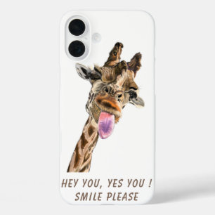 Coques iPhone 16 Plus Drôle Tongue Giraffe Sortie Texte Personnalisé