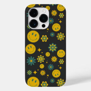 Coque Pour iPhone 14 Pro drôle visage sourire et fleurs super