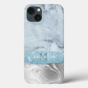 Case-Mate iPhone Case Dusty Blue Marble Parties scintillant Argent Nom M