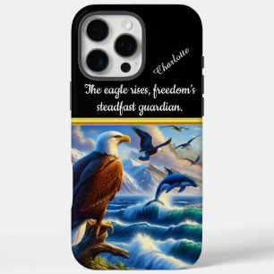 Coques iPhone 16 Pro Max Eagle regarde baleine dans les vagues de l'océan